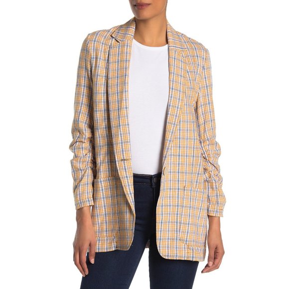 NWT Nordstrom Max Studio Plaid Linen Blend Blazer - Picture 1 of 3